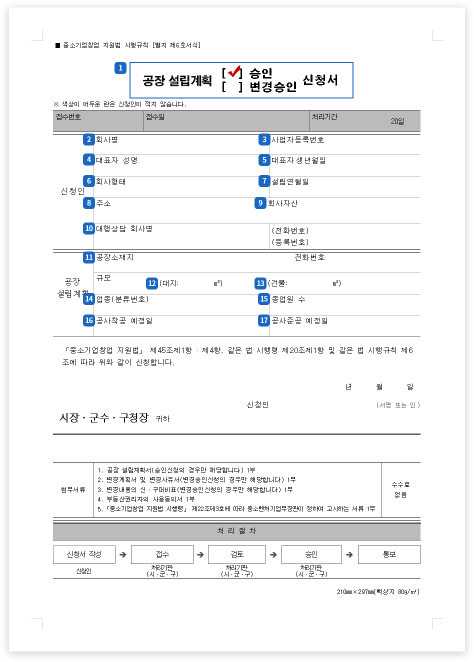 공장설립계획승인 신청 서류 작성 안내